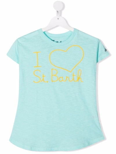 Shop Mc2 Saint Barth Teen Logo-embroidered T-shirt In 蓝色