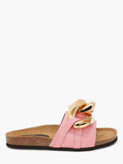 Jw Anderson Chain-embellished Leather Slides In Pink