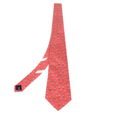 Pre-owned Ferragamo Salmon Pink Giraffe Print Silk Tie
