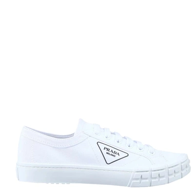 Pre-owned Prada White Wheel Low-top Trainers Size Eu 42 Uk 8