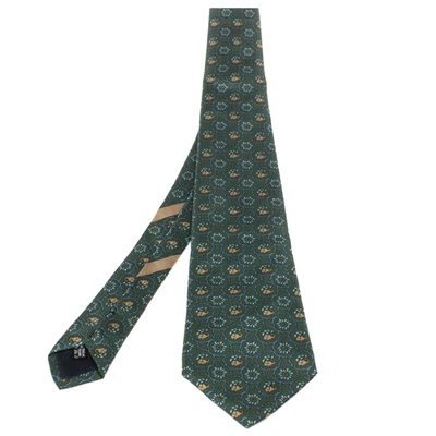 Pre-owned Ferragamo Green Elephant Floral Print Silk Tie