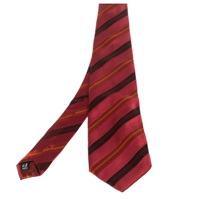 Pre-owned Ferragamo Dark Red Diagonal Striped Silk Tie