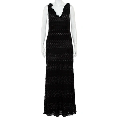 Pre-owned Missoni Black Lurex Knit Ruffled Neck Sleeveless Maxi Dress M