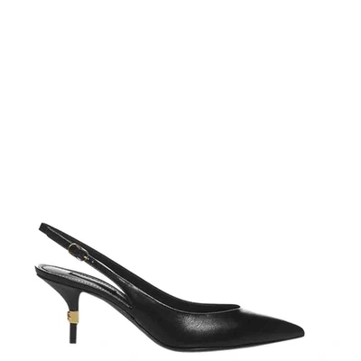 Pre-owned Dolce & Gabbana Black Leather Lori Slingback Pumps Size Eu 37.5