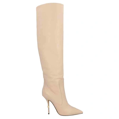 Pre-owned Dolce & Gabbana Beige Leather Thigh-length Stiletto Boots Size Eu 40