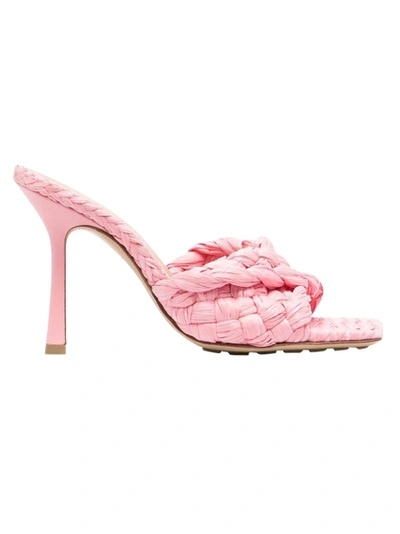 Shop Bottega Veneta Stretch Woven Straw Sandals, Blossom In Pink
