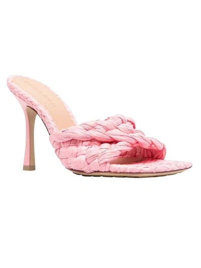 Shop Bottega Veneta Stretch Woven Straw Sandals, Blossom In Pink