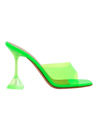 Shop Amina Muaddi Lupita Glass Sandal, Green Fluorescent