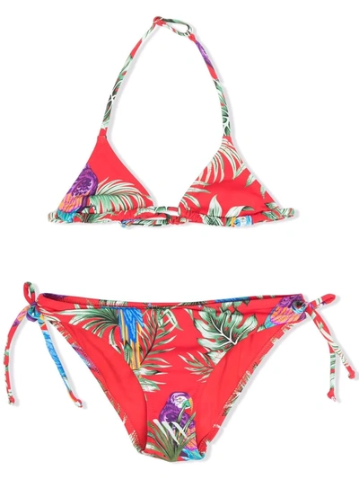 Shop Mc2 Saint Barth Tropical-print Halterneck Bikini In Red
