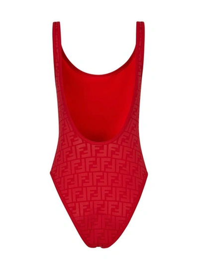 Shop Fendi Ff Logo Print One-piece Swimsuit Red