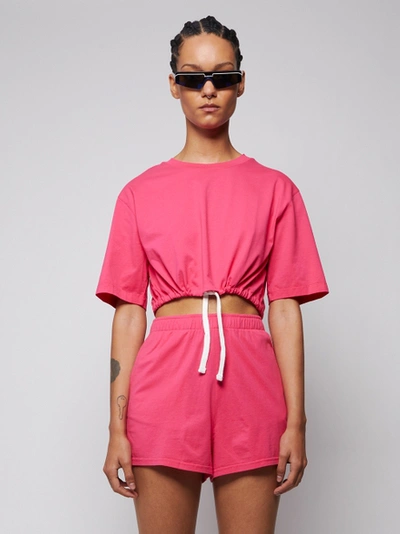 Shop Les Girls Les Boys Cropped Drawstring T-shirt, Raspberry Pink