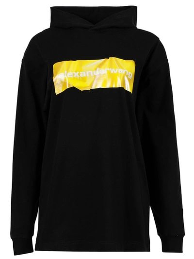 Shop Alexander Wang Long Sleeve Hoodie With Crumpled Logo Print