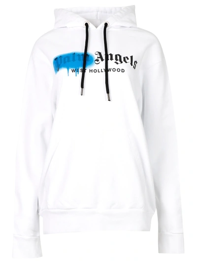 Shop Palm Angels West Hollywood Sprayed Hoodie White And Blue