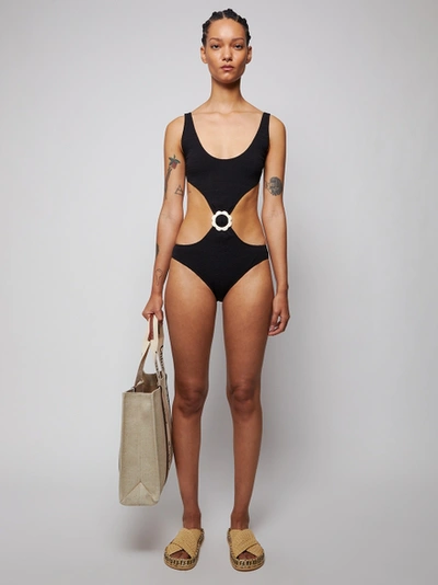 Shop Lisa Marie Fernandez Scallop Buckle Cut-out Maillot Swimsuit, Black