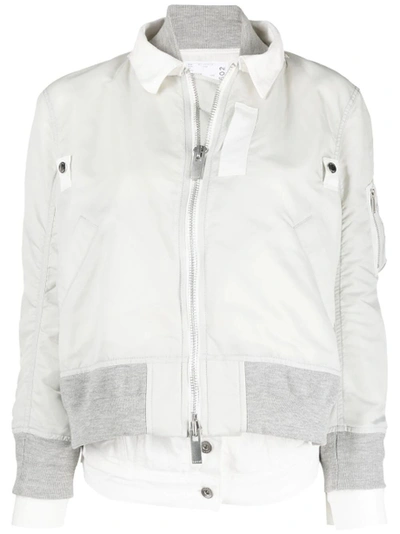 Shop Sacai Denim Twill Blouson Jacket, Off-white