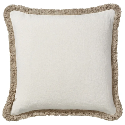 Shop Oka Stonewashed Linen Pillow Cover With Fringing - Off-white In Off White