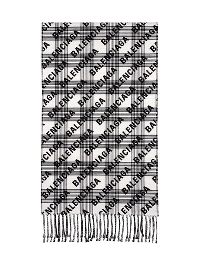 Shop Balenciaga Black And Ivory Logo Print Scarf