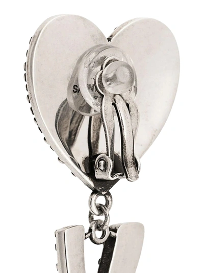 Shop Saint Laurent Silver Tone Heart Logo Drop Earrings
