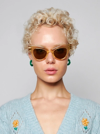 Shop Bottega Veneta Cat-eye Acetate Sunglasses Yellow