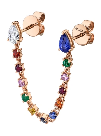 Shop Anita Ko 18k Rose Gold Multi-sapphire Double Piercing Loop Earring