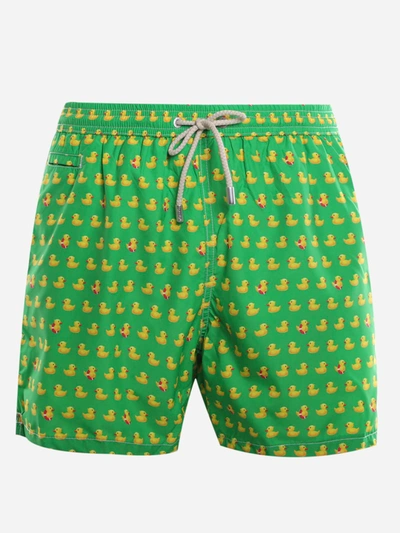 Shop Mc2 Saint Barth Swimsuit With All-over Duck Print In Green