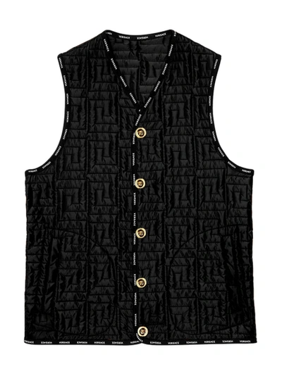 Shop Versace Greca Print Vest Black