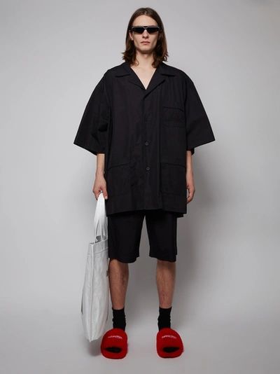 Shop Balenciaga Pajama Logo Shorts, Black