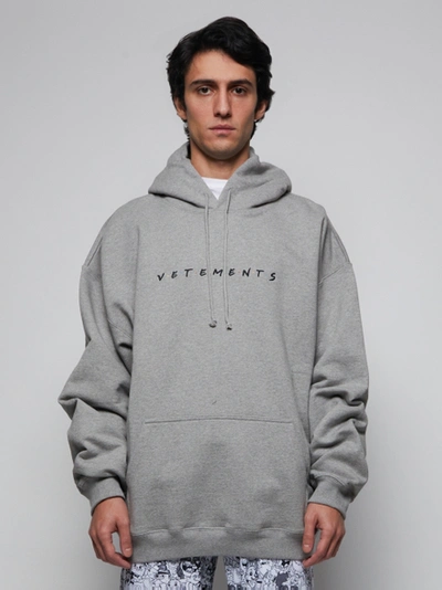 Shop Vetements Grey Friendly Logo Hoodie