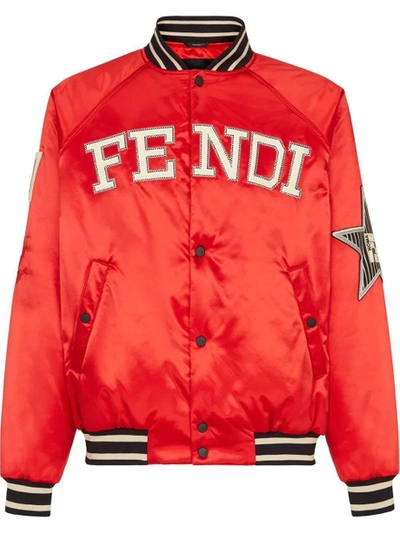 Shop Fendi Logo Bomber Jacket, Orange