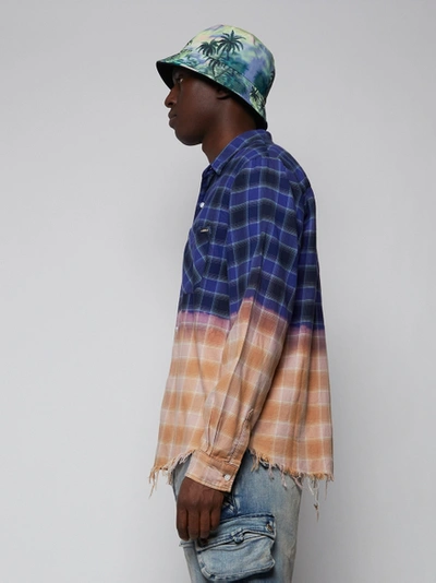 Shop Amiri Ombre Bleached Flannel, Navy