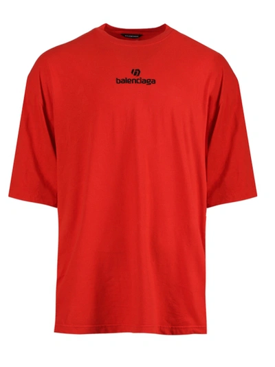 Shop Balenciaga Vermillion Red Logo T-shirt
