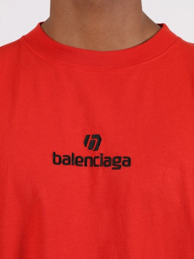 Shop Balenciaga Vermillion Red Logo T-shirt