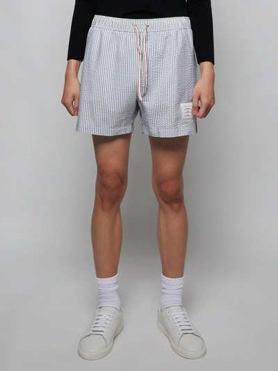 Shop Thom Browne Seersucker-print Swim Shorts