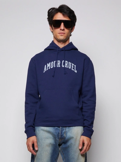 Shop Saint Laurent Amour Cruel Hoodie, Washed Navy