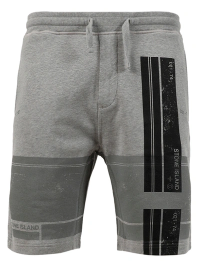Shop Stone Island Fleece Logo Shorts, Mélange Grey