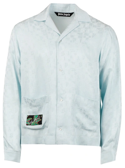 Shop Palm Angels Monogram Pajama Shirt, Light Blue