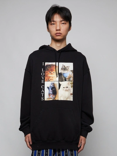 Shop Balenciaga I Love Cats Oversized Hoodie, Black