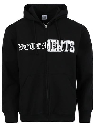 Shop Vetements Vertical Cut-up Logo Zip-up Hoodie