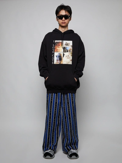 Shop Balenciaga Black And Blue Striped Pajama Pants