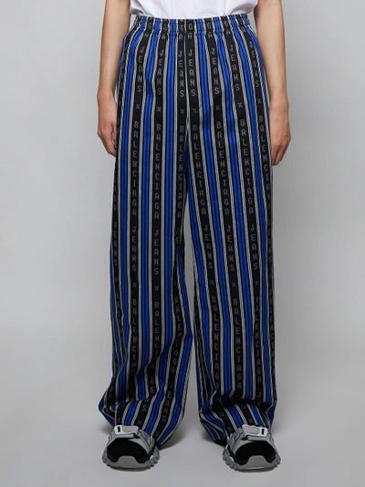 Shop Balenciaga Black And Blue Striped Pajama Pants
