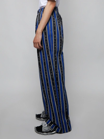 Shop Balenciaga Black And Blue Striped Pajama Pants