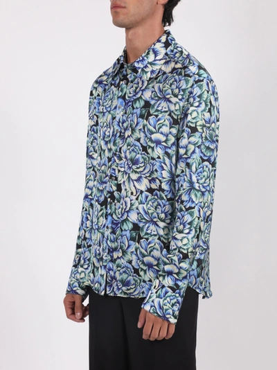 Shop Paco Rabanne Blue Hortensia Acid Flow Print Shirt