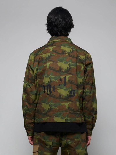 Shop Palm Angels Military Green Camouflage Print Shirt