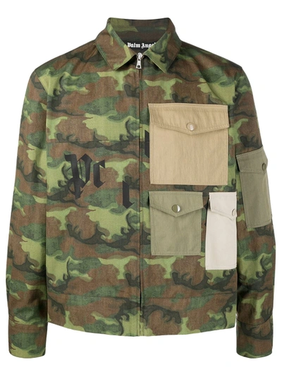 Shop Palm Angels Military Green Camouflage Print Shirt