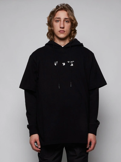 Shop Off-white Blue Marker Double Sleeve Hoodie, Black