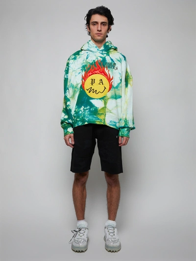 Shop Palm Angels Tie Dye Burning Head Hoodie, Forest Green