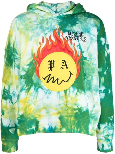 Shop Palm Angels Tie Dye Burning Head Hoodie, Forest Green