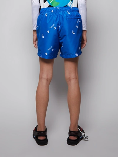 Shop Off-white Allover Logo Print Swim Shorts, Blue And White