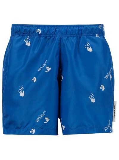 Shop Off-white Allover Logo Print Swim Shorts, Blue And White