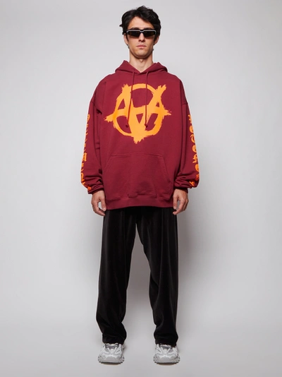 Shop Vetements Double Anarchy Logo Hoodie Bordeaux And Orange